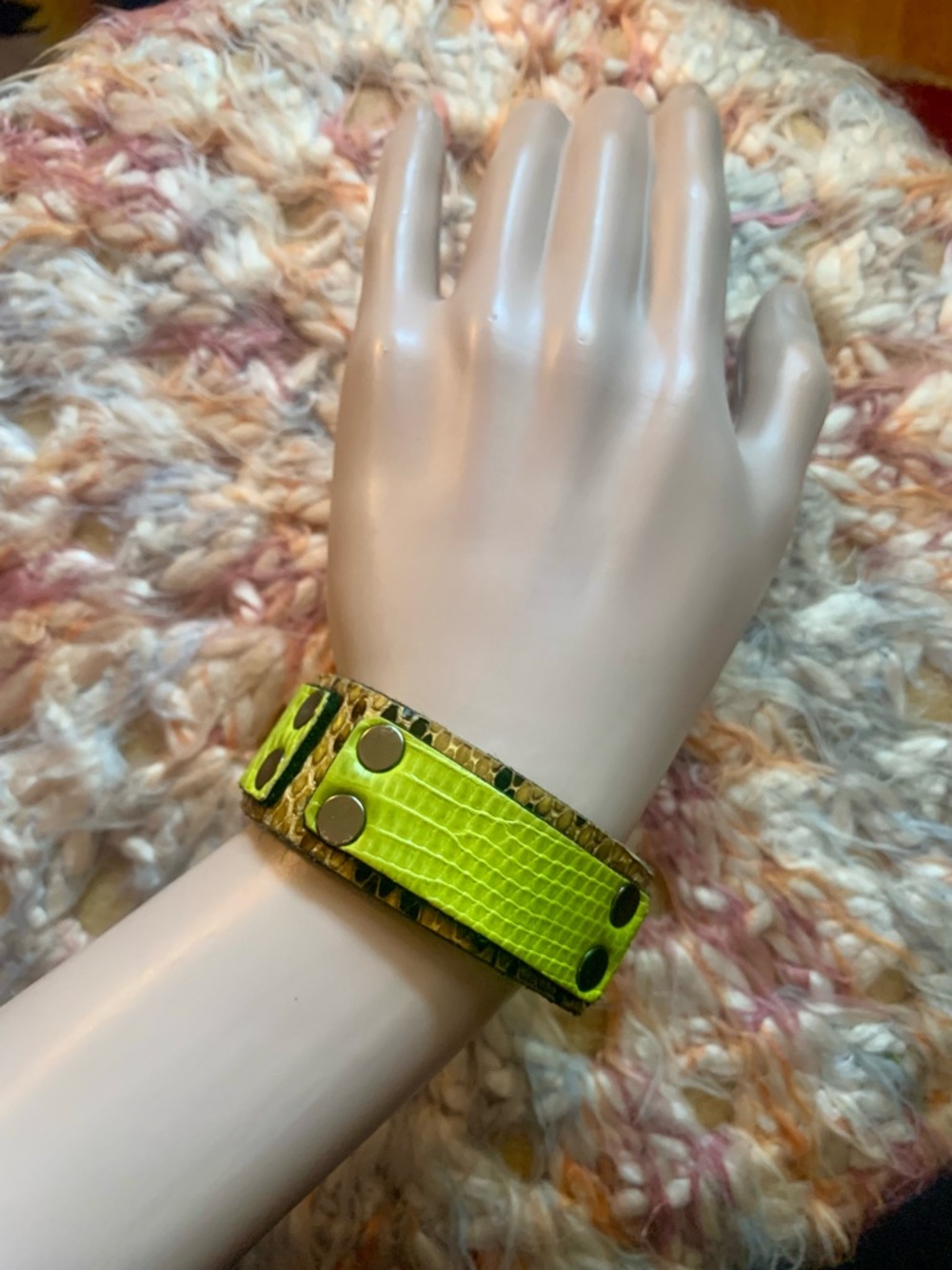 Neon Yellow Leather Snap Bracelet